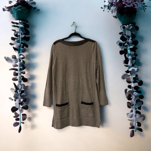 Jeanne Pierre Grey Knit Sweater Dress/Tunic w/Faux Leather Accents - Picture 3 of 12